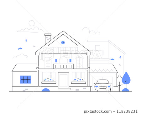 Country house with garage - modern line design style illustration 118239231