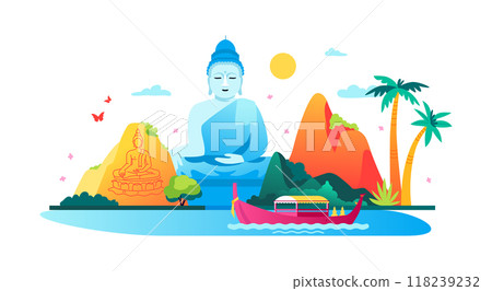 There are never too many Buddha statues - colored vector illustration 118239232