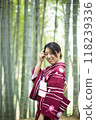 A woman in a kimono enjoying a bamboo forest 118239336