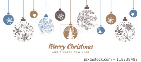 merry christmas card with hanging ball decoration vector illustration merry christmas card with hanging ball decoration vector illustration 118239482