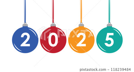 colorful christmas balls 2025 isolated vector illustration 118239484