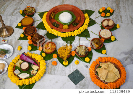 Special bengali thali is served in baby shower 118239489