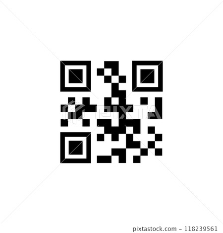 Simple QR code on a white background. Represents data encryption, digital access, scanning technology, mobile payments, authentication, secure transactions, and fintech applications. 118239561