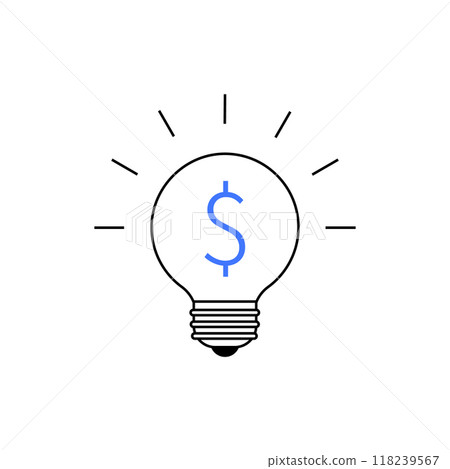 Bright light bulb with dollar sign inside, indicating financial creativity, innovation in economic strategies, or energy efficiency. Suitable for illustrating finance or business ideas. Bright light bulb with dollar sign inside, indicating financial creativity, innovation in economic strategies, or energy efficiency. Suitable for illustrating finance or business ideas. 118239567