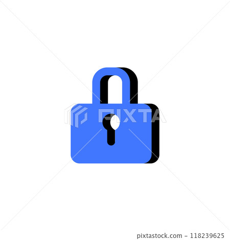 A simple padlock icon symbolizing security, protection, and privacy. Used in tech, cybersecurity, online protection, and data privacy illustrations. Clean vector design in blue and black. 118239625