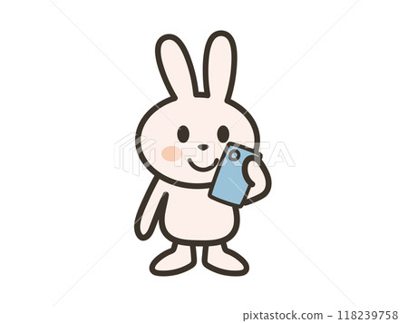 Illustration of a rabbit looking at a smartphone 118239758