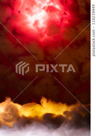 Fantasy cloud float in sky. Fake cloud many layers reflect colorful of red blue yellow like a dream 118239949