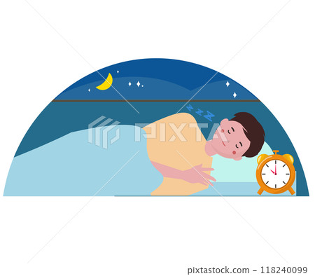 A man sleeping soundly. Illustration of a sleeping person. Regular lifestyle habits. Vector illustration 118240099
