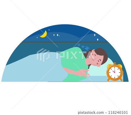 一個女人睡得很香。一個睡覺的人的插圖。規律的生活習慣。向量圖 118240101