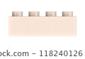 Champagne Pink Lego Block Isolated on a White Background. Close Up View of a Plastic Children Game Brick for Constructors, Front View. High Quality 3D Rendering with a Work Path. 8K Ultra HD 118240126
