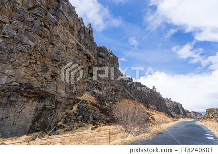 Hiking the Continental Divide at Thingvellir. 118240381