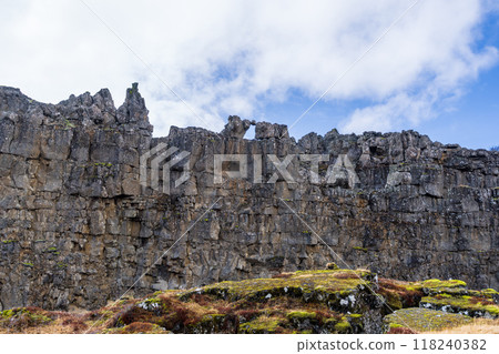 Hiking the Continental Divide at Thingvellir. 118240382