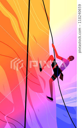 Rock climber scaling vibrant cliff colorful gradient background outdoor adventure active lifestyle abstract design 118240659