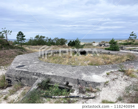 Detail of a large German bunker in Lithuania, Smiltyne near Klaipeda, Baltic sea Detail of a large German bunker in Lithuania, Smiltyne near Klaipeda, Baltic sea 118240894