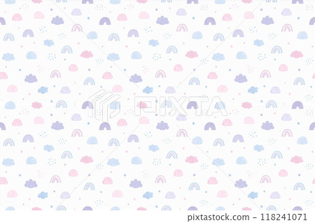 可愛的淺藍色、粉紅色和紫色圖案的無縫圖案背景插圖 118241071
