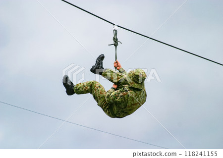 Japan Ground Self-Defense Force Rangers demonstrate rope walking Japan Ground Self-Defense Force Rangers demonstrate rope walking 118241155