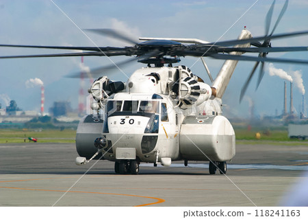 Japan Maritime Self-Defense Force minesweeping helicopter MH-53E preparing for takeoff Japan Maritime Self-Defense Force minesweeping helicopter MH-53E preparing for takeoff 118241163