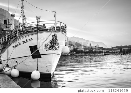 Port of Makarska town, popular tourist resort on the Adriatic sea coastline of Croatia Port of Makarska town, popular tourist resort on the Adriatic sea coastline of Croatia 118241659