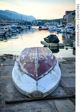 Port of Makarska town, popular tourist resort on the Adriatic sea coastline of Croatia Port of Makarska town, popular tourist resort on the Adriatic sea coastline of Croatia 118241661
