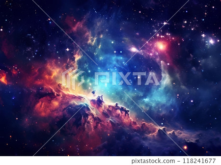 High definition star field, colorful night sky space. Nebula and galaxies in space. Astronomy concept background. Universe filled with stars, nebula and galaxy 118241677