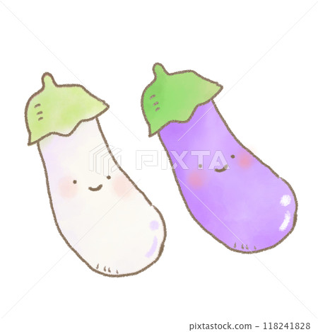 Cute deformed illustration of white and purple eggplants 118241828