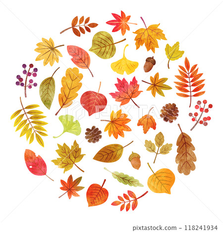手繪水彩風格秋葉圓形 手繪水彩風格秋葉圓形 118241934