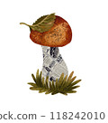 White mushroom. Aspen mushroom. Vintage white mushroom with a leg from a newspaper clipping. Suitable for a sticker, poster, placard, wallpaper, for design 118242010
