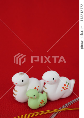 蛇年新年賀卡材料 蛇親子與水引 118242172
