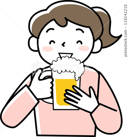 A woman drinking beer with relish A woman drinking beer with relish 118242218