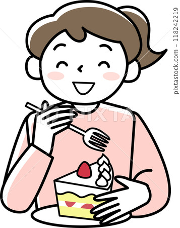 A woman eating snacks with a smile 118242219