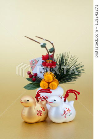 蛇年新年材料金銀福壽蛇新年裝飾品 118242273