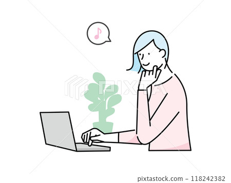 A vector illustration of a woman shopping online while relaxing at home A vector illustration of a woman shopping online while relaxing at home 118242382