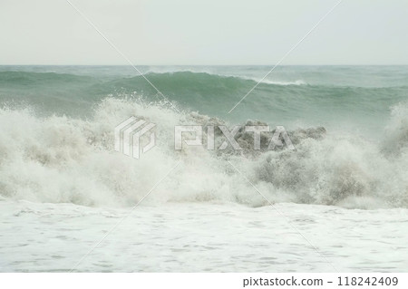 Sea storm, power of huge crushing waves water, nature and seascape with foam. Sea storm, power of huge crushing waves water, nature and seascape with foam. 118242409