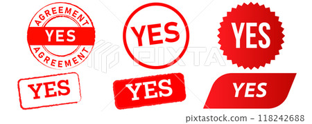 Yes stamp red badge agreement decision right approved agree allowed acceptance confirmation vote sign symbol design set collection 118242688