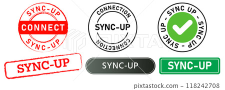 Sync-up stamp colorful badge button label symbol mark connection online synchronization design set collection 118242708