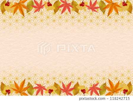 Autumn Japanese style frame background: hemp leaf, washi paper Autumn Japanese style frame background: hemp leaf, washi paper 118242715