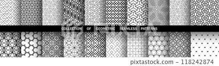 Geometric set of seamless black and white patterns. Simple vector graphics. 118242874
