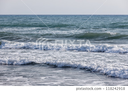Shore sea water with waves and foam Shore sea water with waves and foam 118242918