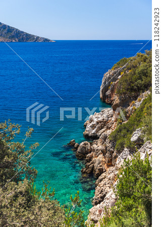 Coastal view of Kalkan, Turkey. Summer landscape, vertical photo 118242923