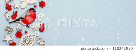 Christmas toys on a blue background Christmas toys on a blue background 118242950
