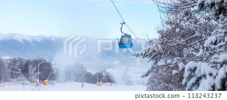 Ski resort Bansko, Bulgaria, gondola ski lift cabin 118243237