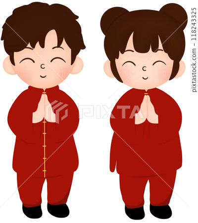 Chinese boy and Chinese girl paying respects Chinese boy and Chinese girl paying respects 118243325