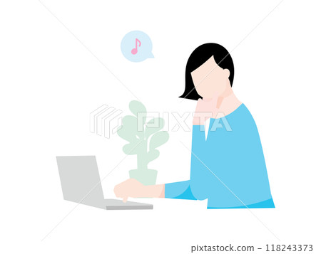 遠距工作的商務人士或線上購物的女性的向量圖解 118243373