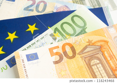 Euro banknote and coin, Europe money, economy finance exchange trade investment. Euro banknote and coin, Europe money, economy finance exchange trade investment. 118243468