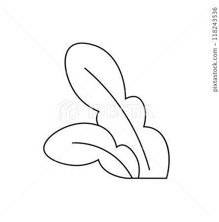 Simple line art of a leaf symbolizing eco-friendliness, sustainability, and nature-focused initiatives. It represents green practices and environmental consciousness in modern design. 118243536