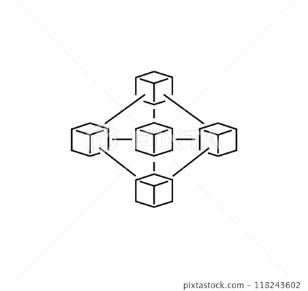 A blockchain network icon representing decentralized technology, digital ledgers, and secure transactions. Perfect for illustrating blockchain, fintech, cryptocurrency, and digital security concepts. 118243602