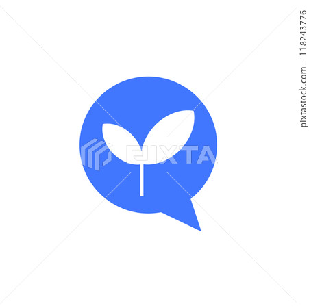 Simple sprout symbol inside a blue speech bubble, representing growth, sustainability, or communication. Ideal for environmental or eco-friendly themes, as well as communication in green initiatives. Simple sprout symbol inside a blue speech bubble, representing growth, sustainability, or communication. Ideal for environmental or eco-friendly themes, as well as communication in green initiatives. 118243776