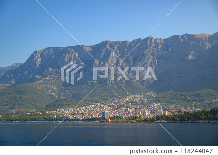 Makarska town, popular tourist seaside resort on the Adriatic sea coastline of Croatia Makarska town, popular tourist seaside resort on the Adriatic sea coastline of Croatia 118244047