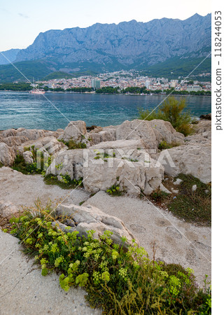 Makarska town, popular tourist seaside resort on the Adriatic sea coastline of Croatia Makarska town, popular tourist seaside resort on the Adriatic sea coastline of Croatia 118244053