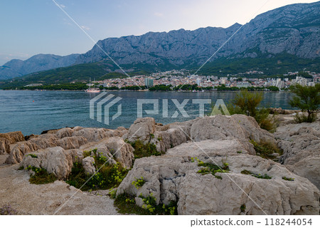 Makarska town, popular tourist seaside resort on the Adriatic sea coastline of Croatia Makarska town, popular tourist seaside resort on the Adriatic sea coastline of Croatia 118244054